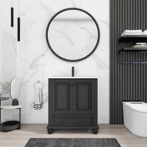 Retro Bathroom Vanity Cabinet Solid Wood Classic with Ceramic Drop-in Sink Paint