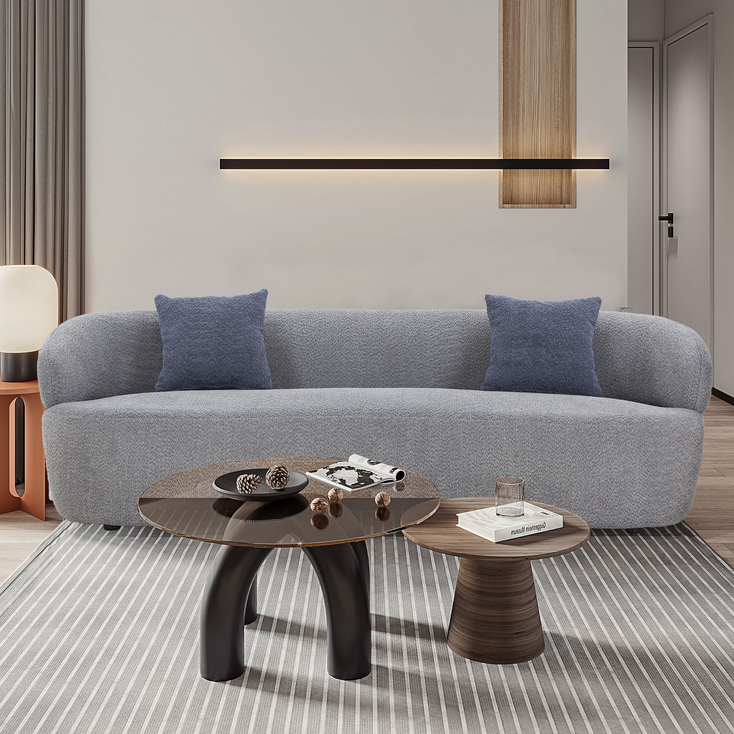 86.61in 3 Seater Modern Curved Upholstered Fabric Sofa Courch