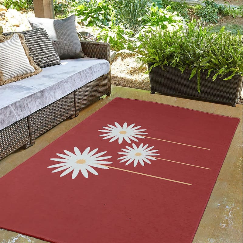 Floral Print Spring Chenille Indoor/Outdoor Rug