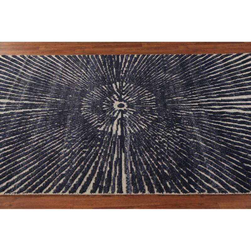 Blue Abstract Moroccan Oriental Area Rug Handmade Wool Carpet - 4'11" x 8'0"