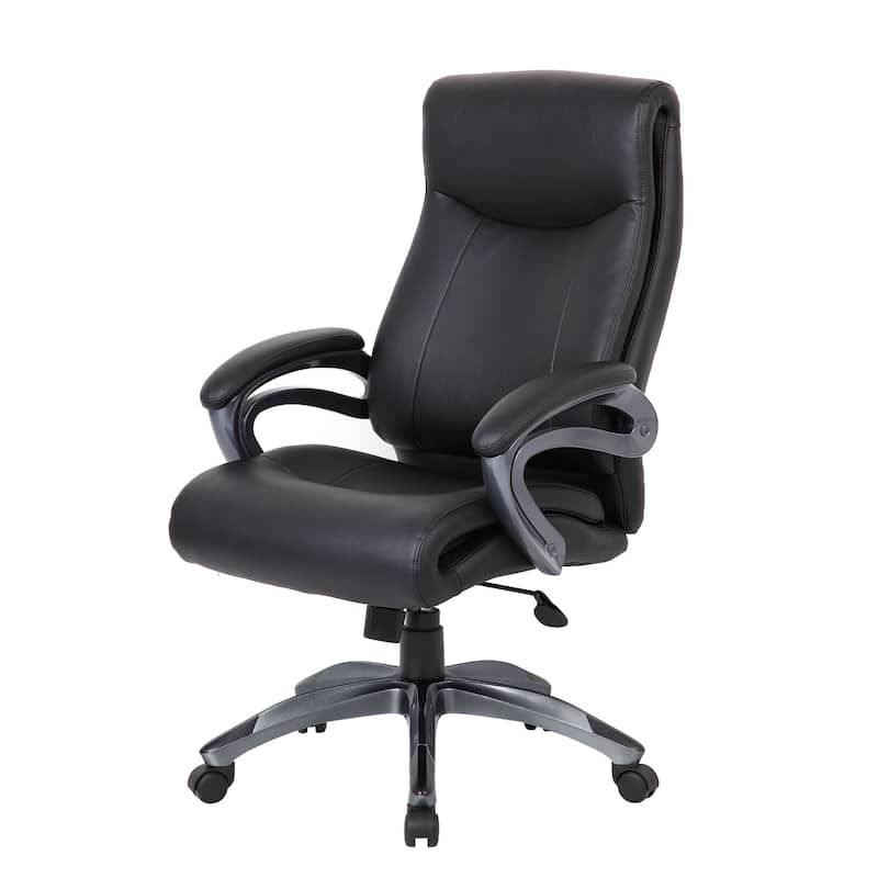 Sian Rolling Executive Chair with Dark Gray Finish, Black Faux Leather