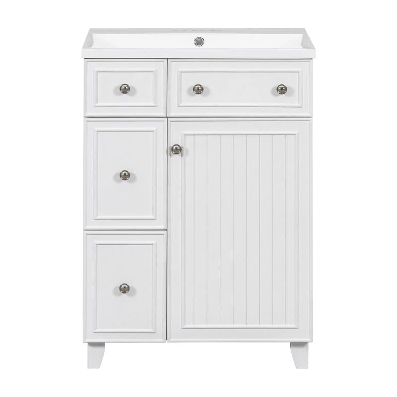 24 inch Freestanding Bathroom Vanity Set in White with Integrated Ceramic Sink