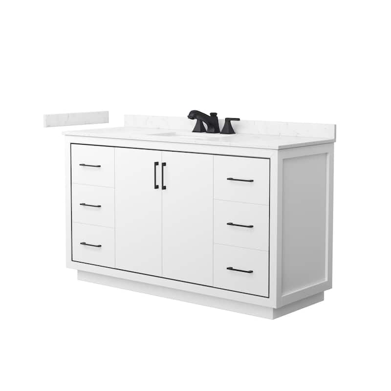 Wyndham Collection WCF1111-60S-VCA-US3MXX Icon 60" Free Standing - White / Carrara Cultured Marble Top / Matte Black