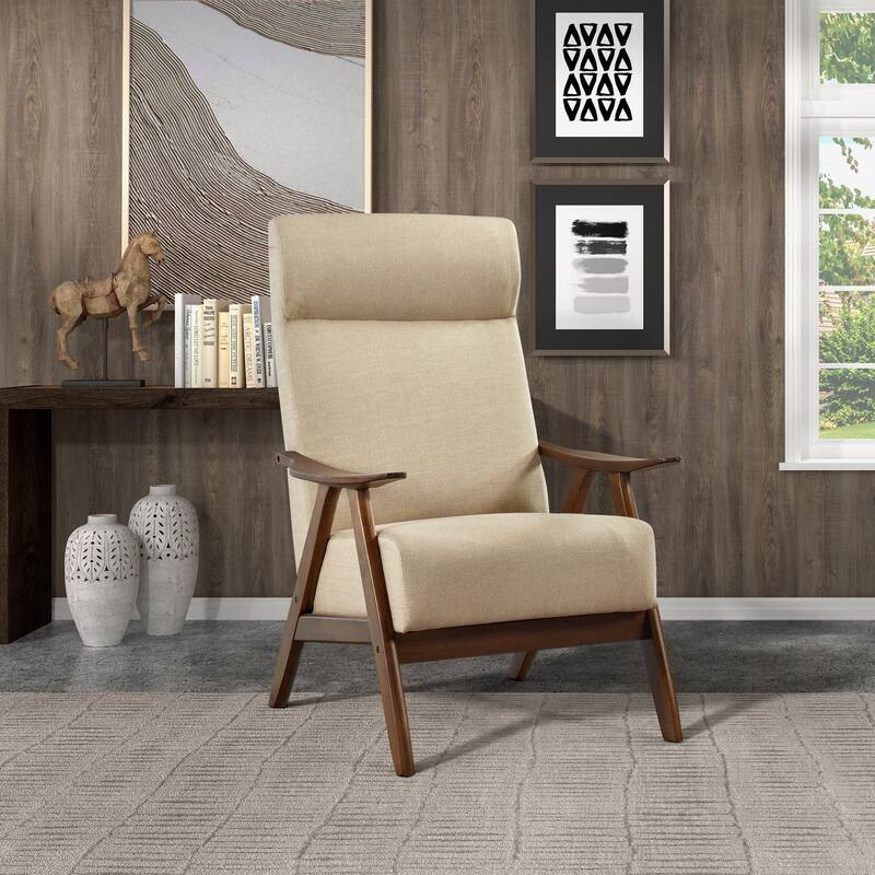 Walnut Finish Solid Wood High-Back Accent Chair