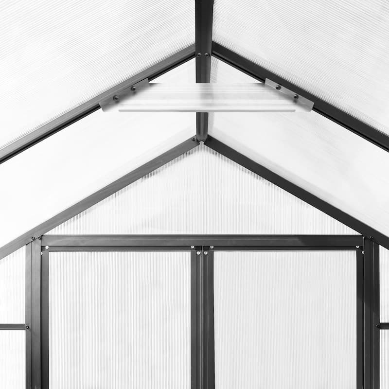 VEIKOUS Aluminum Walk-In Garden Greenhouse Kit with Adjustable Roof Vent and Lockable Door Grey