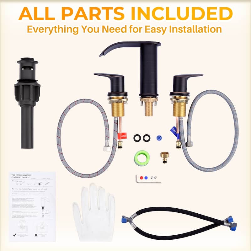 WOWOW 8 in.Double Handle Waterfall Bathroom Faucet with Pop-up Drain