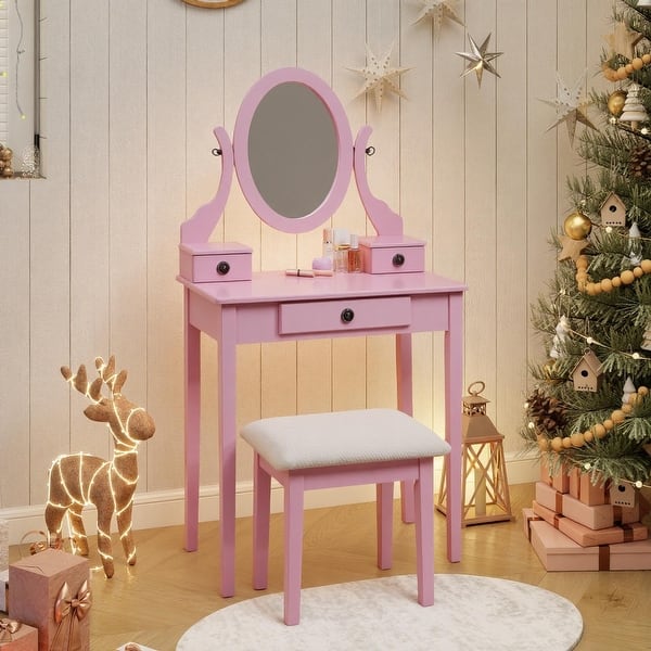 Roundhill Furniture Set Trucco Moniys Wood Moniya Con Tavolo E Sgabello Imbottito - Colore Viola - 3