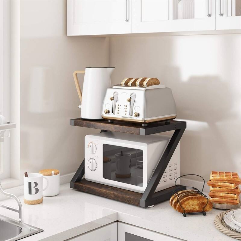 Desktop Printer Stand with 2 Tier Wood Storage Shelves - 17.36"x11.26"x11.34"