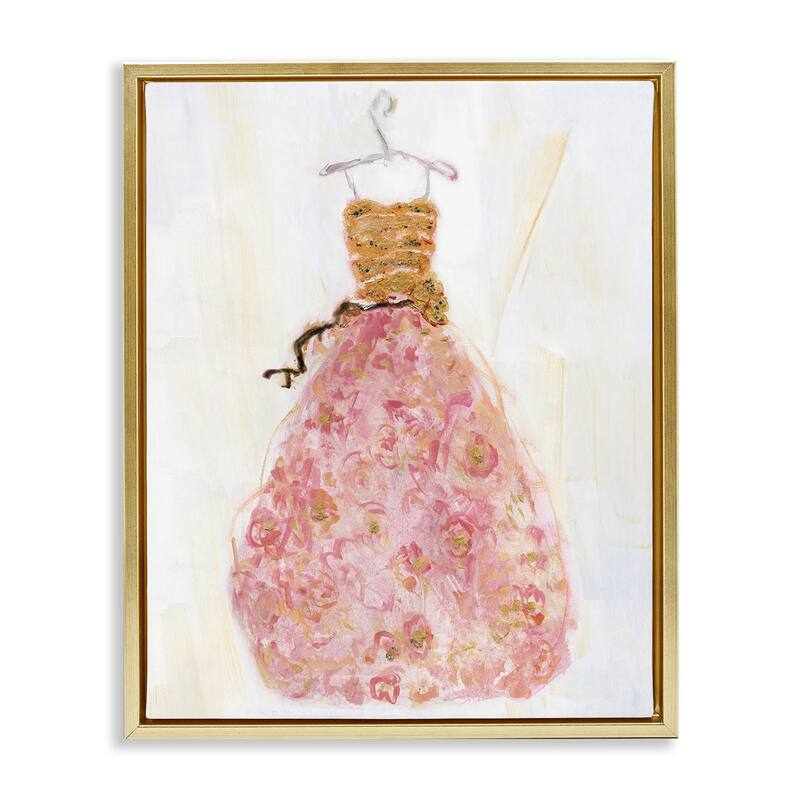 Stupell Classy Posh Pink Ball Gown Framed Floater Canvas Wall Art Design By Sally Swatland - 17 x 21 - Gold