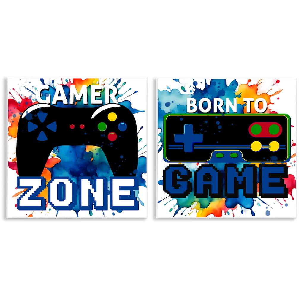 Stupell Gamer Zone on Splash Wall Plaque Art Design By Kim Allen (Set of 2)