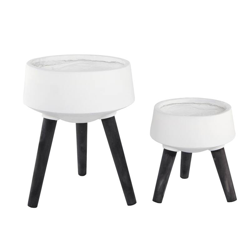 Mid-Century 15" & 11.5" Fiberglass Pot on Legs,SET OF 2 - White