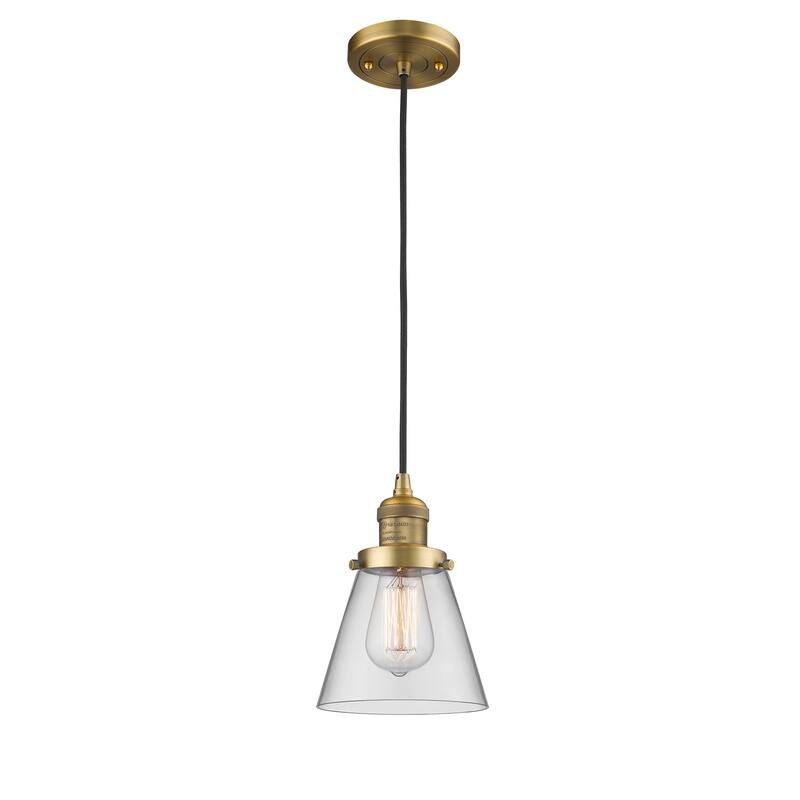 Innovations Lighting Franklin Restoration Cone - 1 Light 6" Cord Hung Mini Pendant - Clear/Brushed Brass