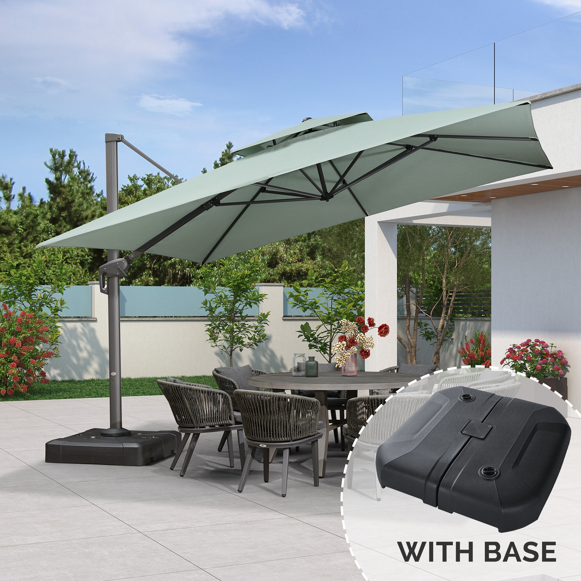 gray patio umbrella with base DomeShade 15ft Base,Large Outdoor Double-Sided Rectangle Umbrella with Crank Handle, Market Umbrella for Poolside Garden Deck Backyard Beach Pools, : Patio, Lawn & Garden suitable for multiple outdoor scenarios Grey Patio Umbrellas | Umbrella