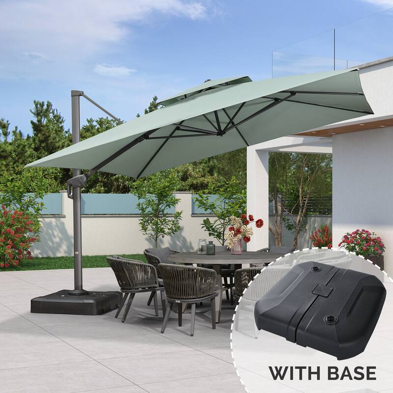 PURPLE LEAF Luxurious Design Square Patio Cantilever Umbrellas with Base UV50+ Fade Resistant - 12ft-Green NEW