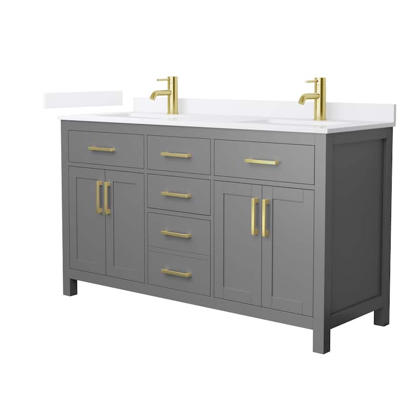 Wyndham Collection WCG2424-60D-QTZ-UNSMXX Beckett 60" Free Standing - Dark Gray / White Quartz Top / Brushed Gold