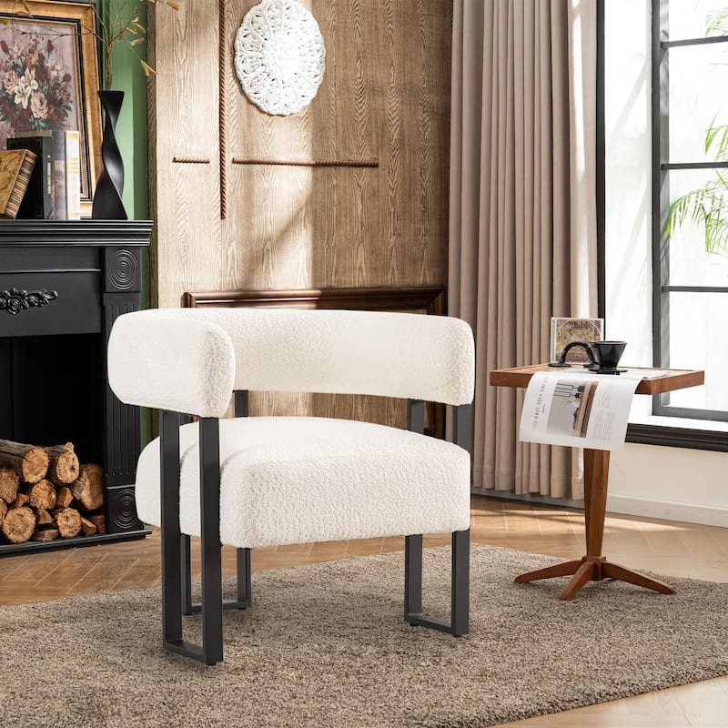 Upholstered Teddy Velvet Accent Chair, Modern Boucle Armchair - White