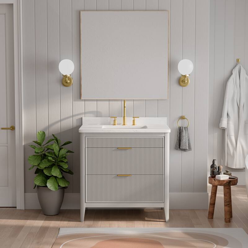 Modland 36" Freestanding Bathroom Vanity with Carrara Marble Top, Soft-Close Drawers, Fully Assembled, Green/Grey - 36 inch