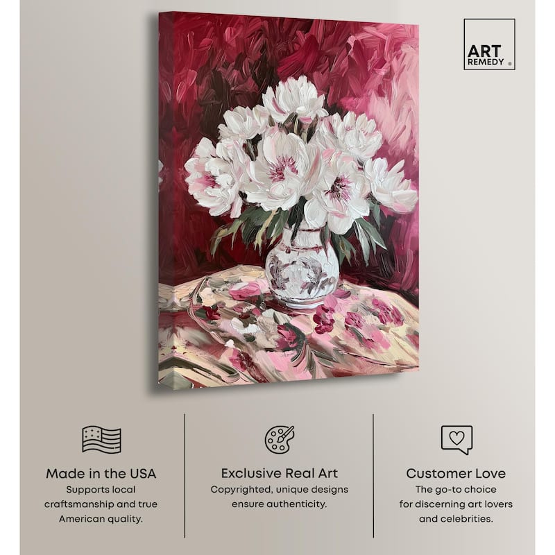 Peonies on Ruby Tide Canvas by Art Remedy, Gallery Wrapped