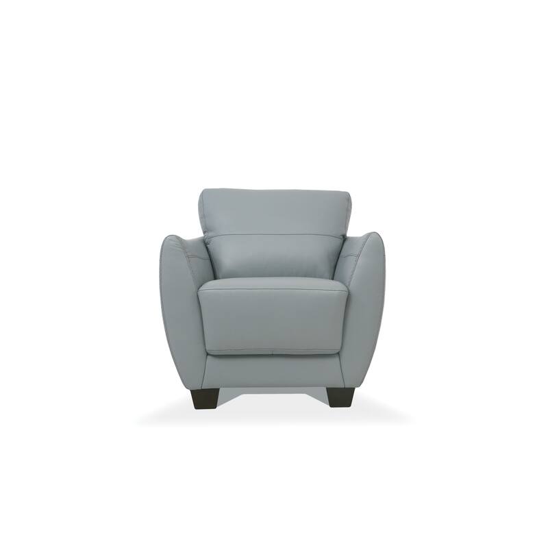 Leather Upholstered Chair with Tapered Block Feet and Flared Arms, Gray