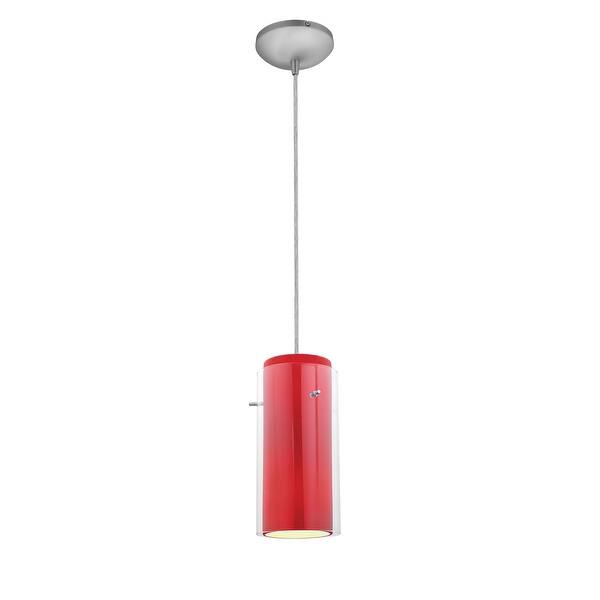 slide 2 of 2, Access Lighting Glass`n Glass Cylinder - E26 LED Cord Pendant - Brushed Steel Finish - Clear and Red Glass Shade Red