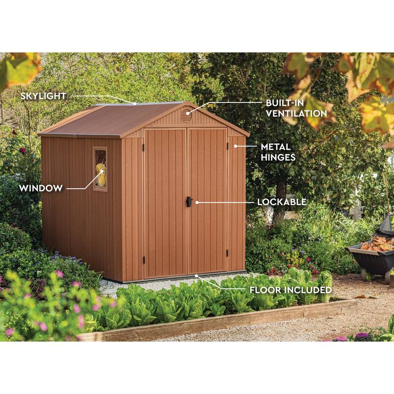 Keter Darwin 6x8 ft. Resin Outdoor Storage Shed With Floor for Patio Furniture and Tools, Brown