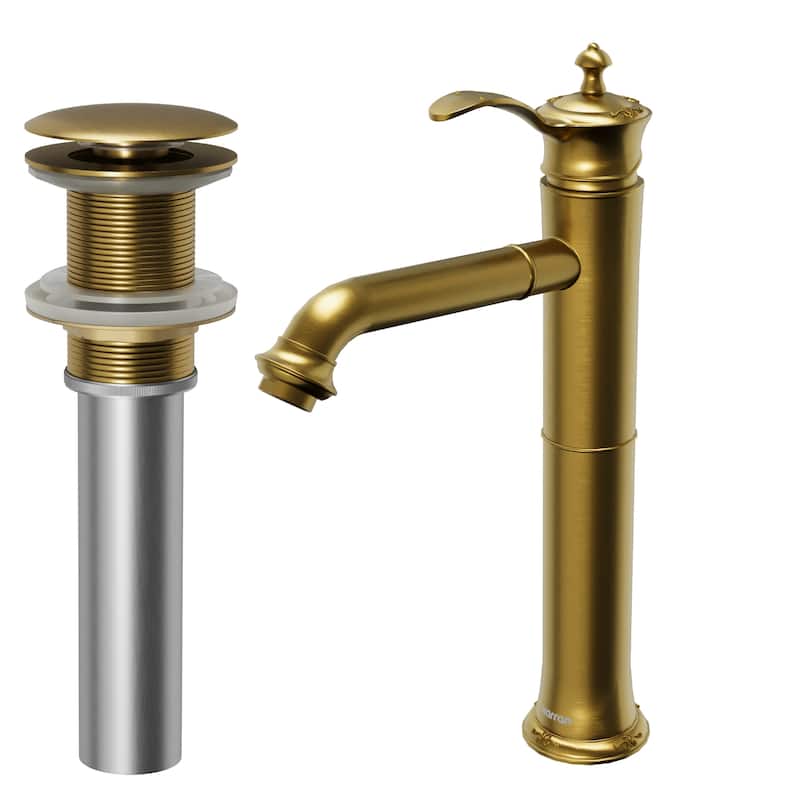 Karran Vineyard KBF472 Single-Handle Single Hole Vessel Bathroom Faucet with Matching Pop-up Drain - Gold