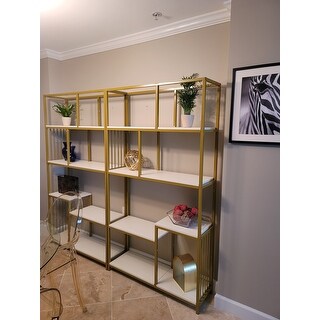 Details about   Narrow Etagere Bookcase Metal Glass Open Shelves Storage Display 71" Gold Finish 