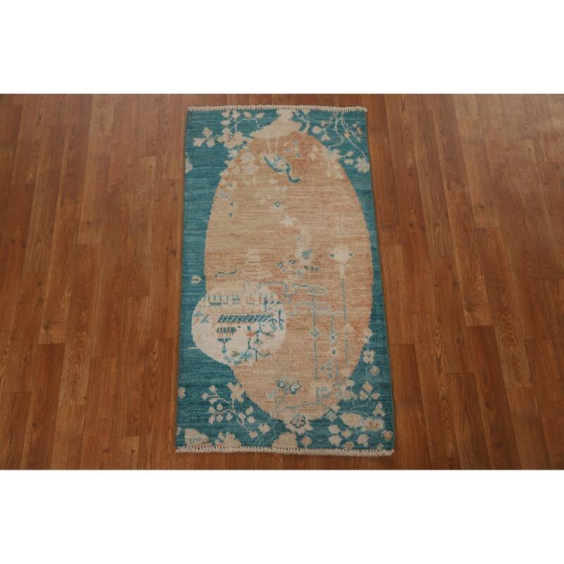 Animal Pictorial Art Deco Oriental Rug Wool Hand-knotted Foyer Carpet - 2'1" x 4'0"