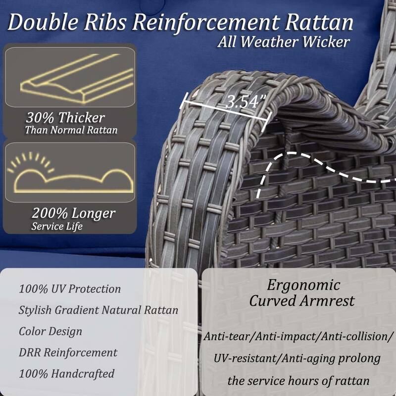 Gray Rattan Outdoor Patio Conversation Sets with Swivel Rocker Chairs