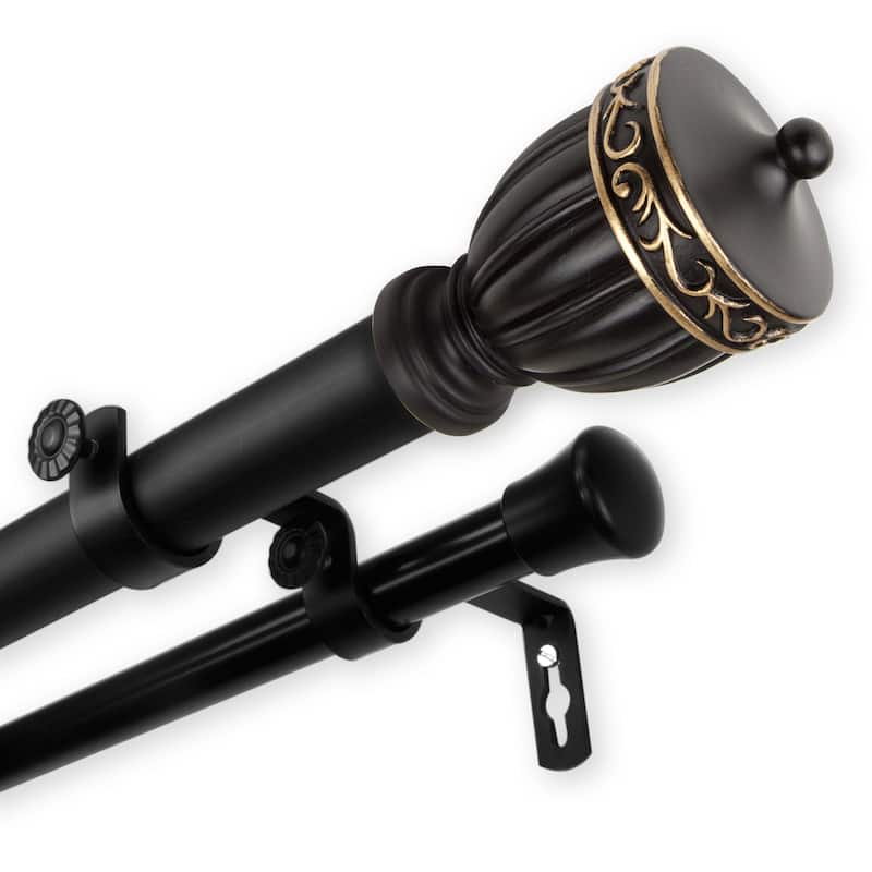 InStyleDesign Risler 1 inch Diameter Adjustable Double Curtain Rod - 160 to 240 inches - Black