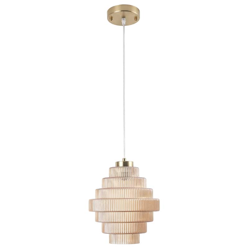 1-Light Metal Hanging Ceiling Kitchen Pendant Light Island Chandelier Fixture with Glass Shade for Dining Room - Amber