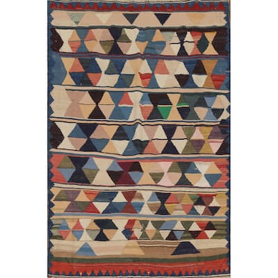 Kilim Qashqai Persian Vintage Rug Hand-Knotted Oriental Wool Carpet - 4'6"x 6'11"