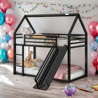 Twin over Twin House Bunk Bed with Ladder and Slide,Space-Saving,White