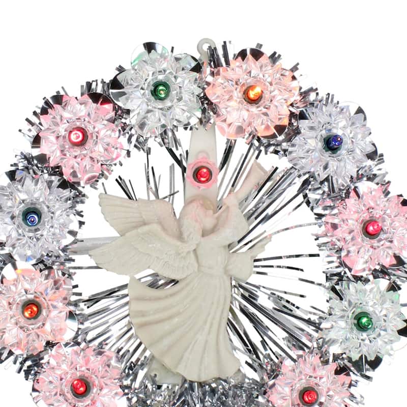 7.5" Pre-Lit Silver Tinsel Wreath with Angel Christmas Tree Topper - Multi Lights - 7.5
