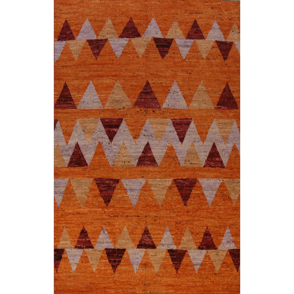 Tribal Orange Geometric Moroccan Area Rug Handmade Wool Carpet - 6'5" x 9'8"