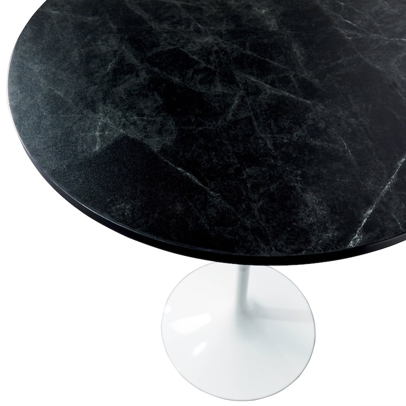 LeisureMod Verve 27" Bar Dining Table with Sintered Stone Round Top in White Steel, White Marbleized