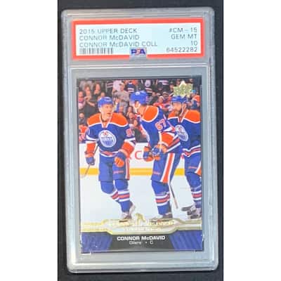Connor McDavid 2015 Upper Deck Hockey Rookie Card RC #CM-15 Graded PSA 10 - 8'6" x 11'6"