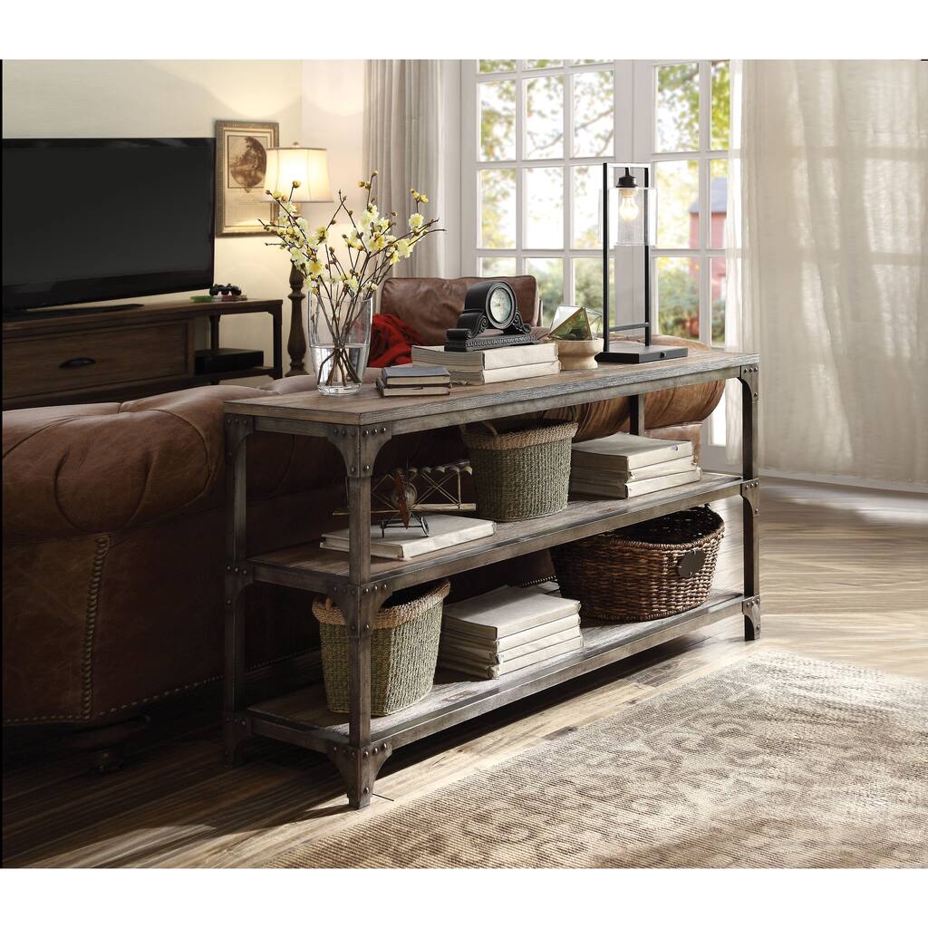 Acme Furniture Gorden Weathered Oak and Antique Silver Console Table