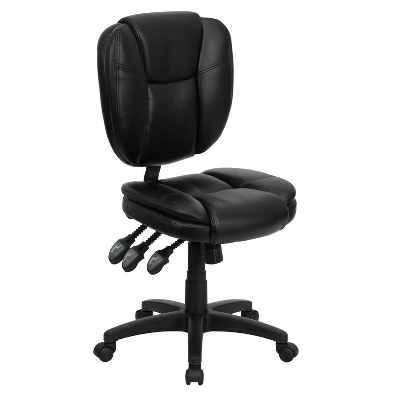 Mid-Back Multifunction Ergonomic Task Office Chair with Pillow Top Cushioning - Black LeatherSoft