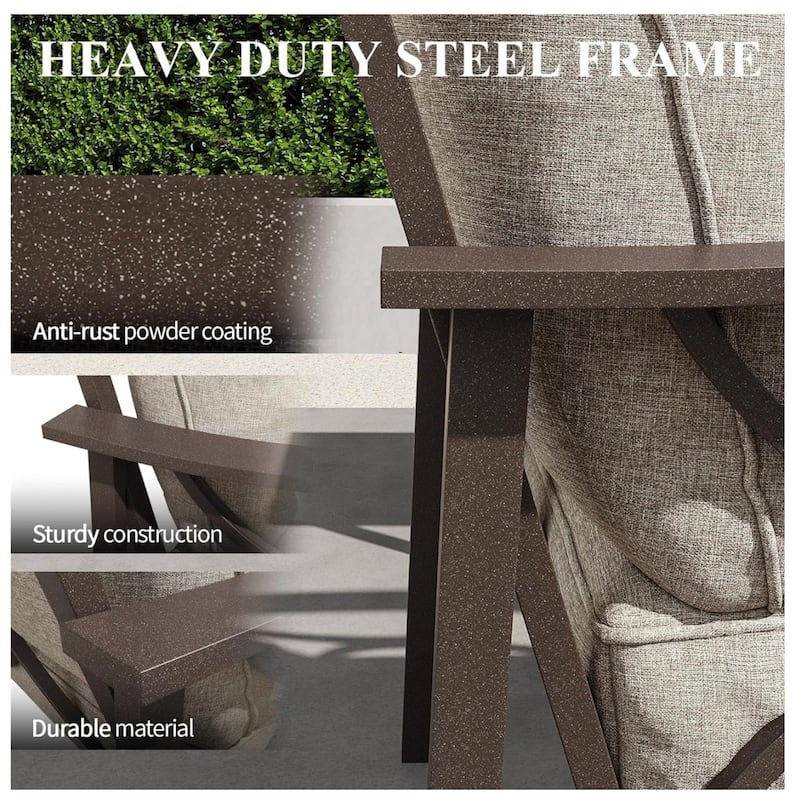 70" Metal 3-Seat Patio Sofa, Khaki Frame with Beige Cushions