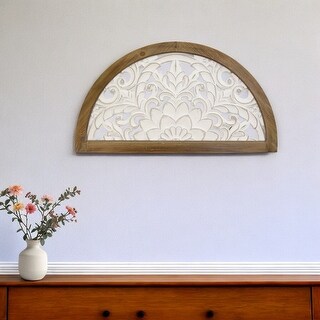 Distressed White and Natural Wood Scroll Design Over Door Wall Hanging ...