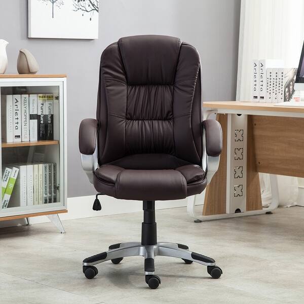 Shop Belleze Office Faux Leather Cushion Executive Chair Hydraulic Brown Overstock 15874454