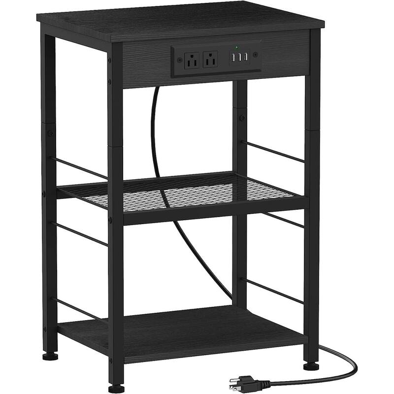 Nightstand with Charging Station - Black