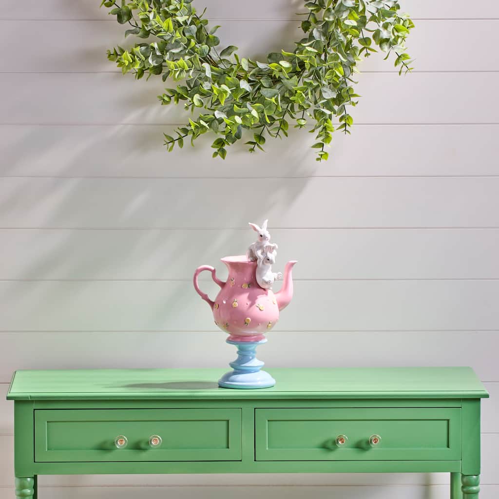 13" Resin Tea Pot With Bunnies