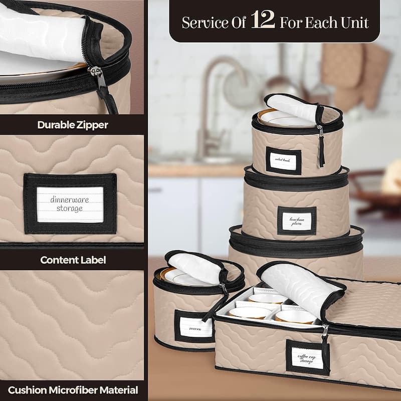 Dinnerware Storage Organizer 5-Piece Set for Fine China, Plates, Saucers, Bowls, Tableware Cups & More.