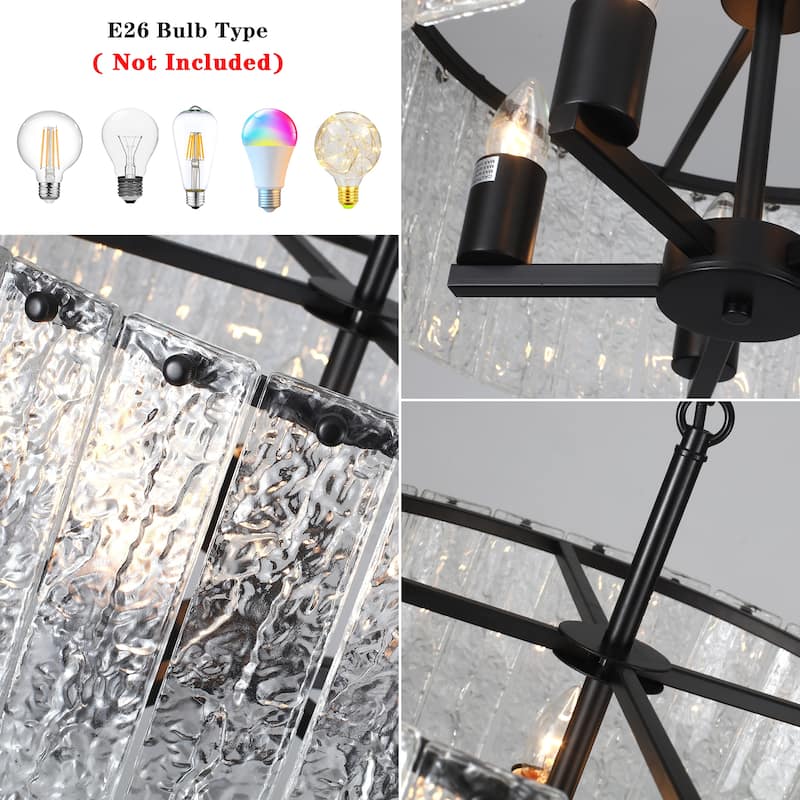 5-Light Modern Round Drum Chandelier, Classic Semi Flush Mount Chandelier, Kitchen Island Pendant Light for Dining Room - N/A