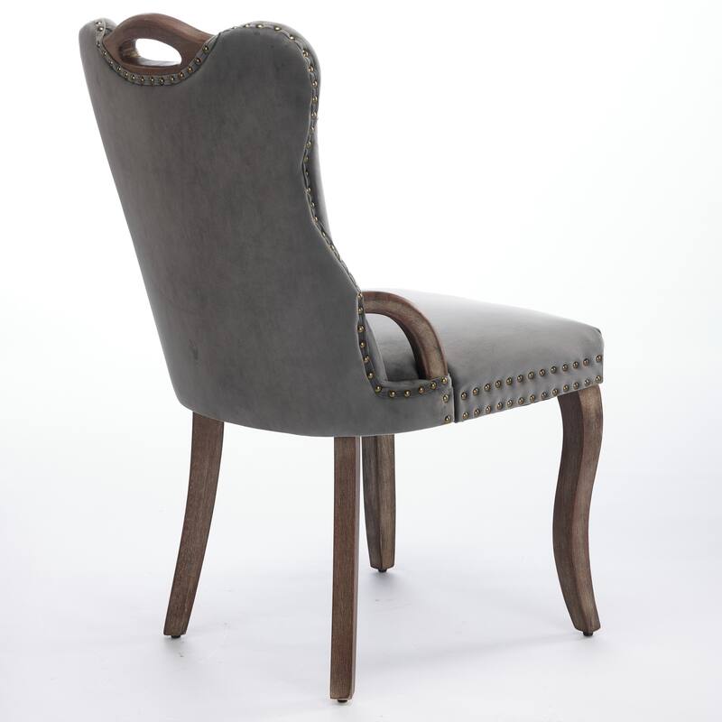 Velvet Dining Chair with Handmade Tufted Trim, Solid Wood Handles on Top and Sides, Elegant Overall Shape,Set of 2