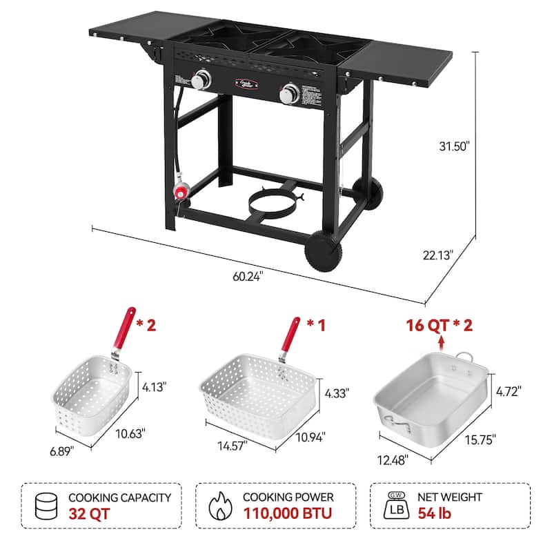 Royal Gourmet PFC100 Outdoor Propane Deep Fryer with Dual Tank