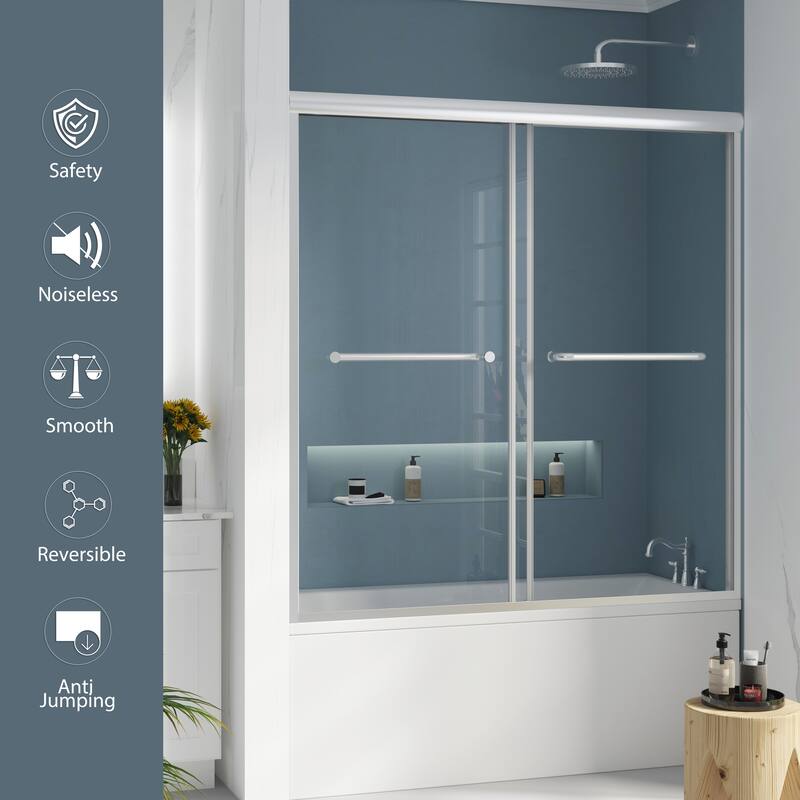60 in. W x 62 in. H Framed Sliding Bath Tub Door with 5/16 in. Tempered Clear Glass