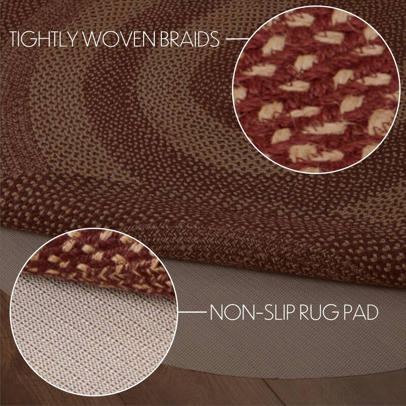 Burgundy Tan Jute Rug Oval w/ Pad 60x96 - 5' x 8' Oval
